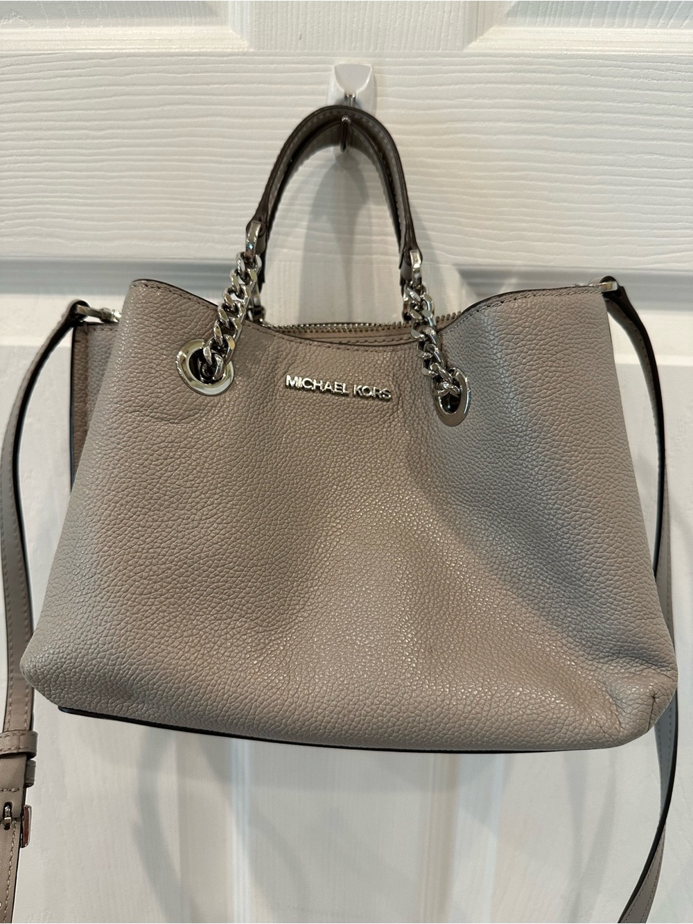 Michael Kors Taupe Pebbled Leather Shoulder Bag with Chain Handles